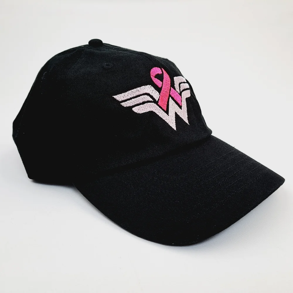 Breast Cancer Awareness Embroidered Hat Cap Relaxed Cotton Black
